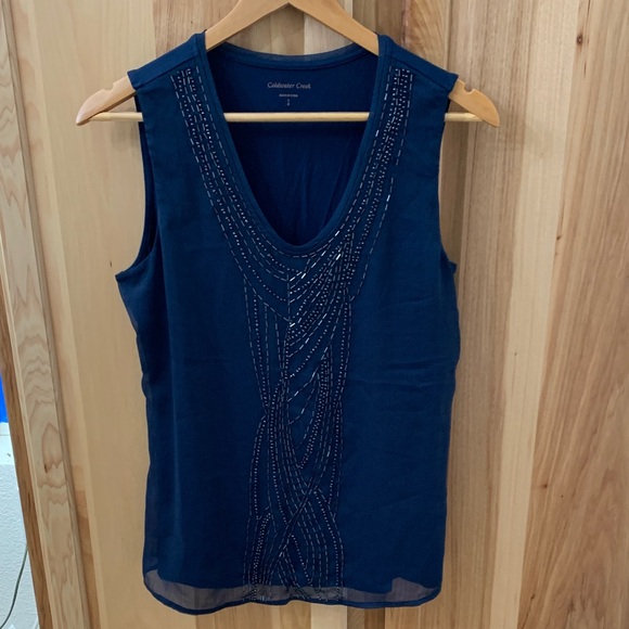 Coldwater Creek Deep Blue Embellished Tank - Picture 1 of 6